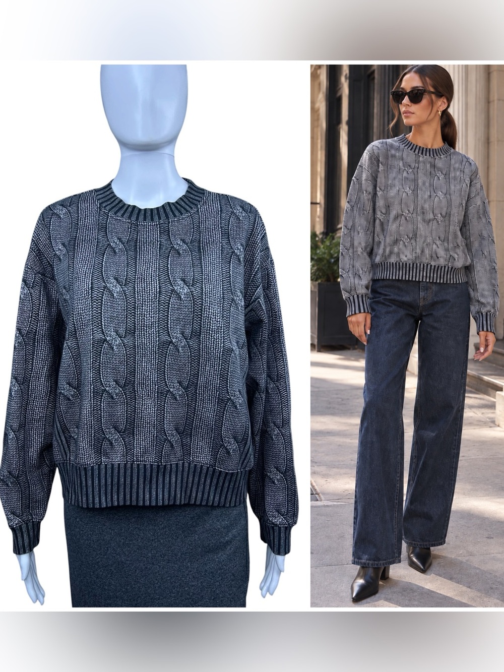 Rag & Bone Miramar Cable Effect Sweatshirt S Cable Knit Print Fleece Pull Over
